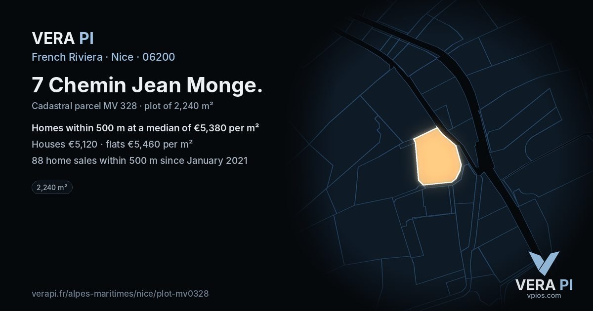7 Chemin Jean Monge, Nice at night – the plot lit, the parcels around coloured by the prices near them