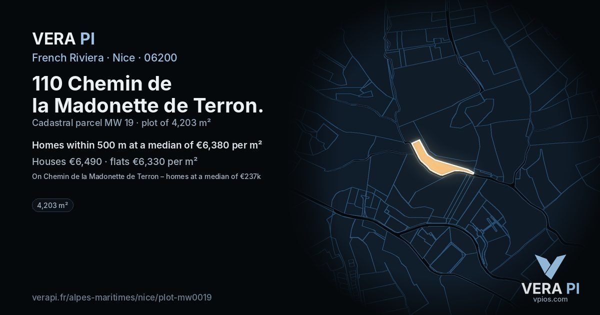 110 Chemin de la Madonette de Terron, Nice at night – the plot lit, the parcels around coloured by the prices near them
