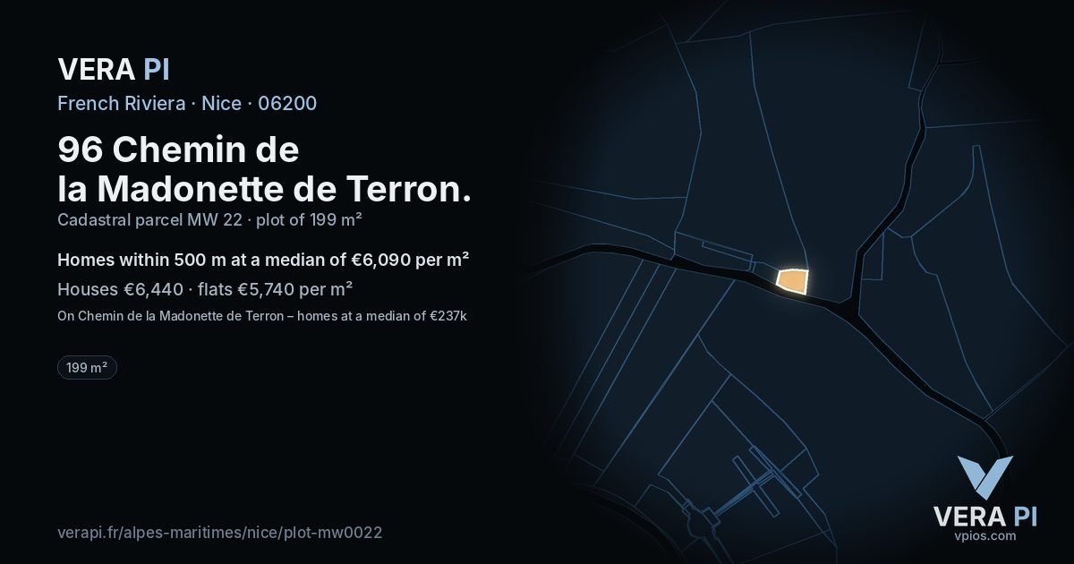 96 Chemin de la Madonette de Terron, Nice at night – the plot lit, the parcels around coloured by the prices near them