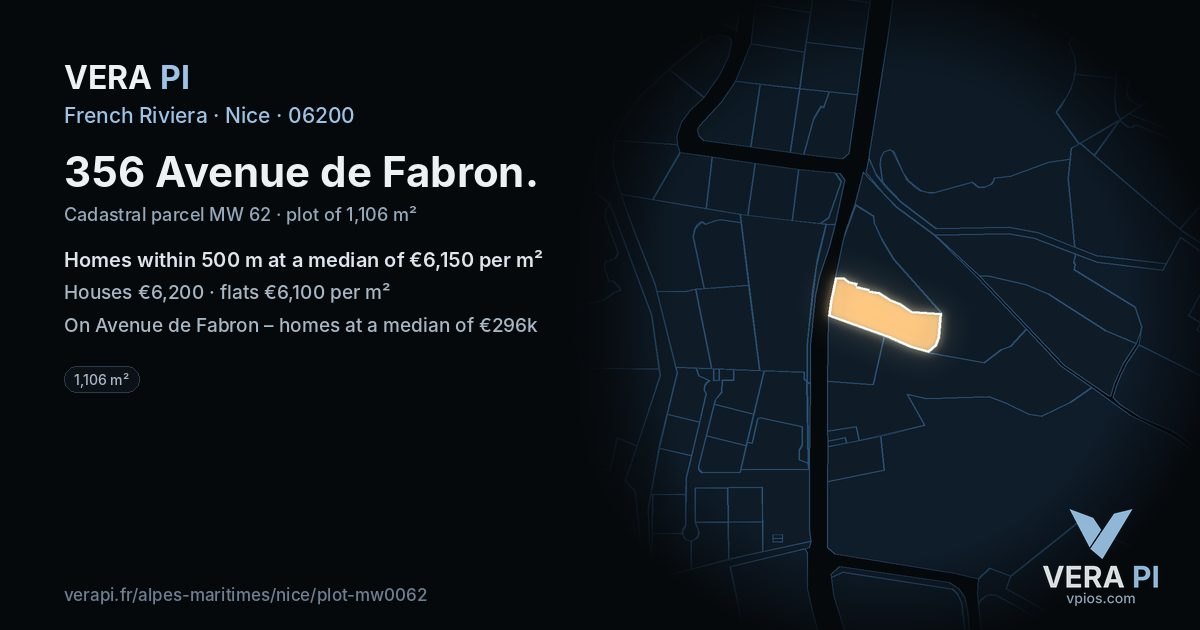 356 Avenue de Fabron, Nice at night – the plot lit, the parcels around coloured by the prices near them