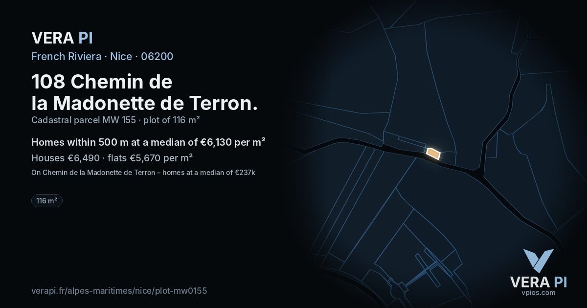 108 Chemin de la Madonette de Terron, Nice at night – the plot lit, the parcels around coloured by the prices near them
