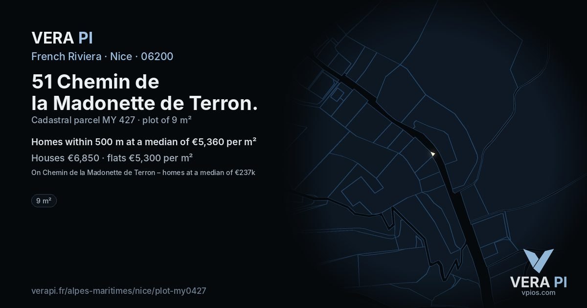 51 Chemin de la Madonette de Terron, Nice at night – the plot lit, the parcels around coloured by the prices near them