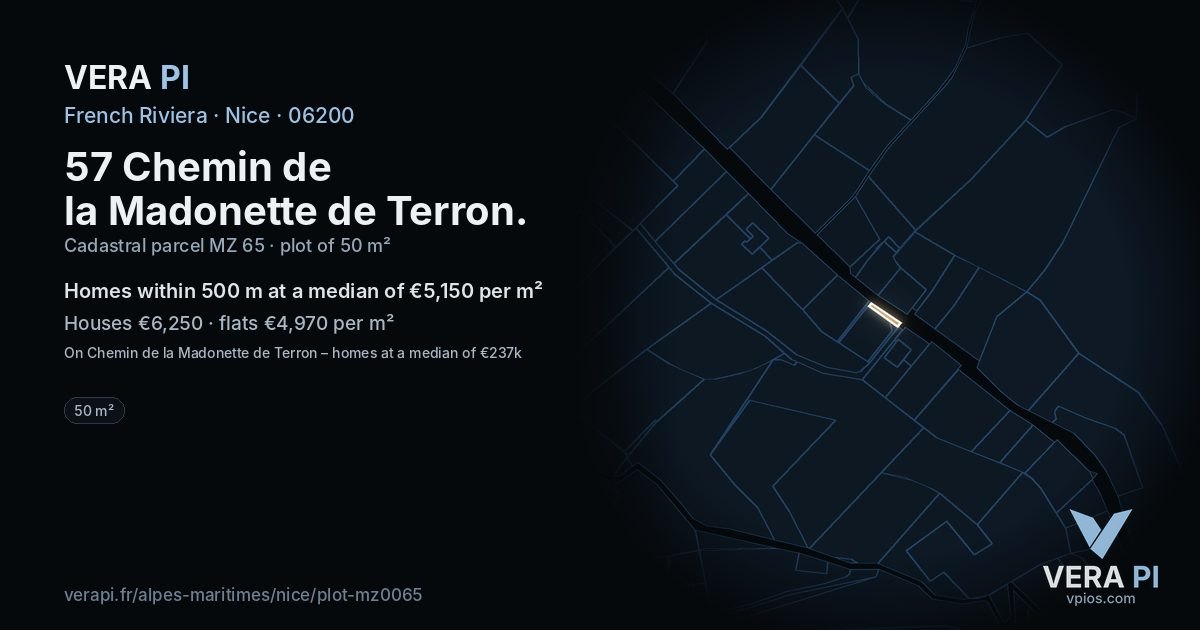 57 Chemin de la Madonette de Terron, Nice at night – the plot lit, the parcels around coloured by the prices near them