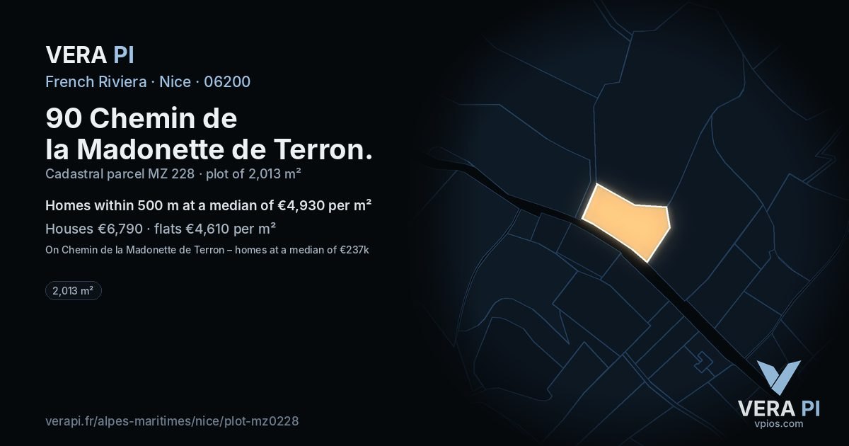 90 Chemin de la Madonette de Terron, Nice at night – the plot lit, the parcels around coloured by the prices near them
