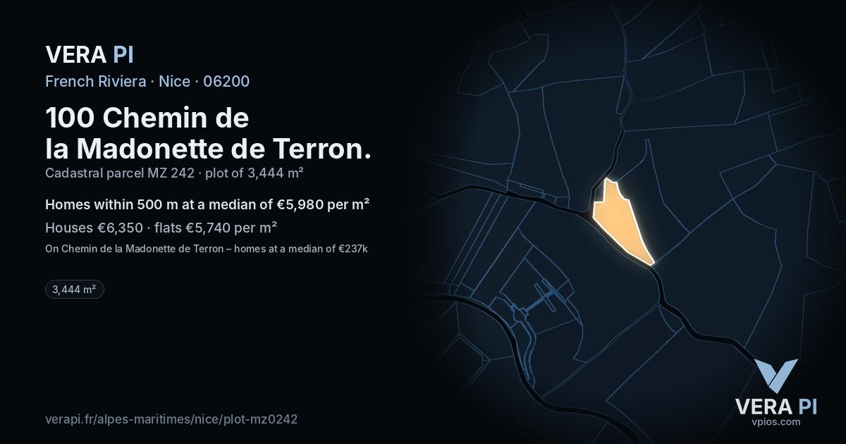 100 Chemin de la Madonette de Terron, Nice at night – the plot lit, the parcels around coloured by the prices near them