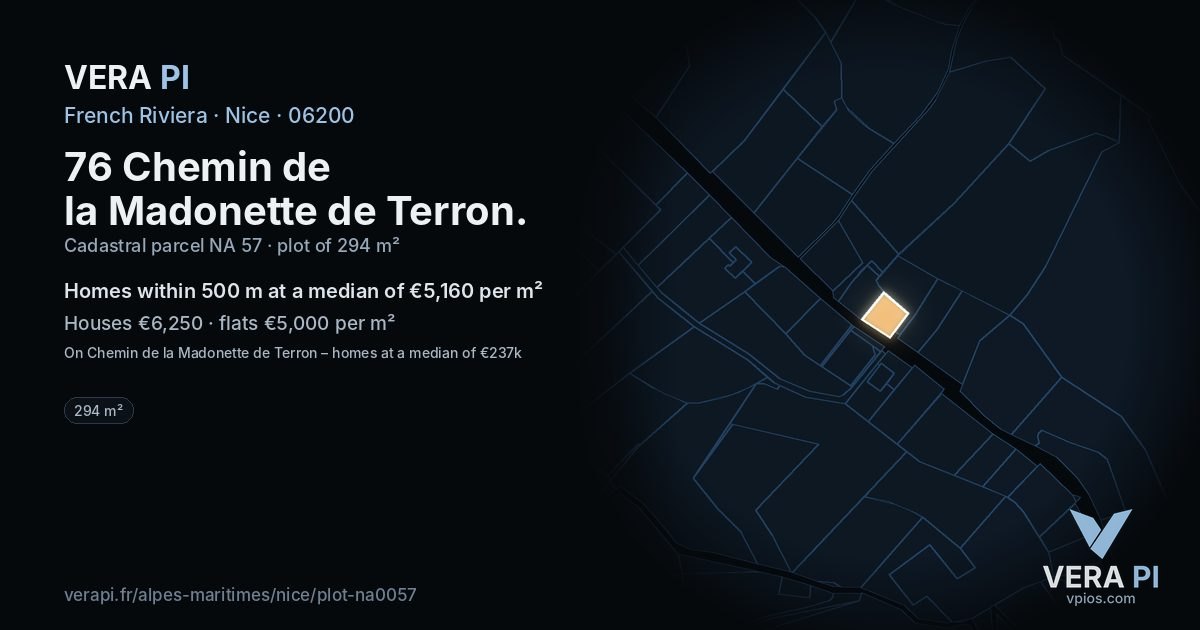 76 Chemin de la Madonette de Terron, Nice at night – the plot lit, the parcels around coloured by the prices near them