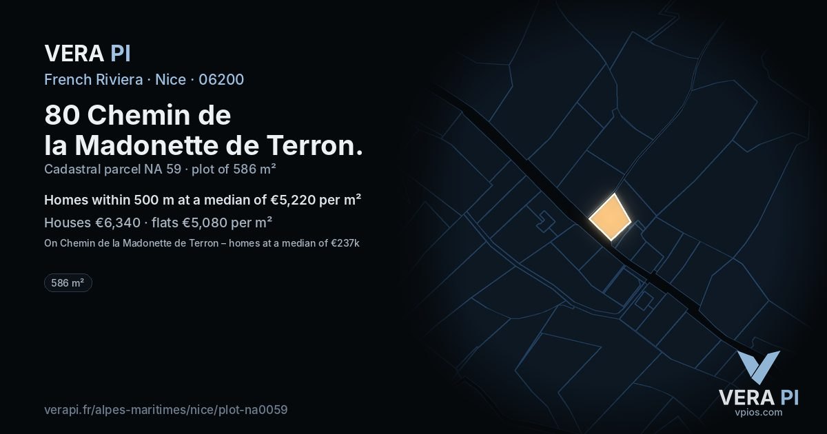 80 Chemin de la Madonette de Terron, Nice at night – the plot lit, the parcels around coloured by the prices near them