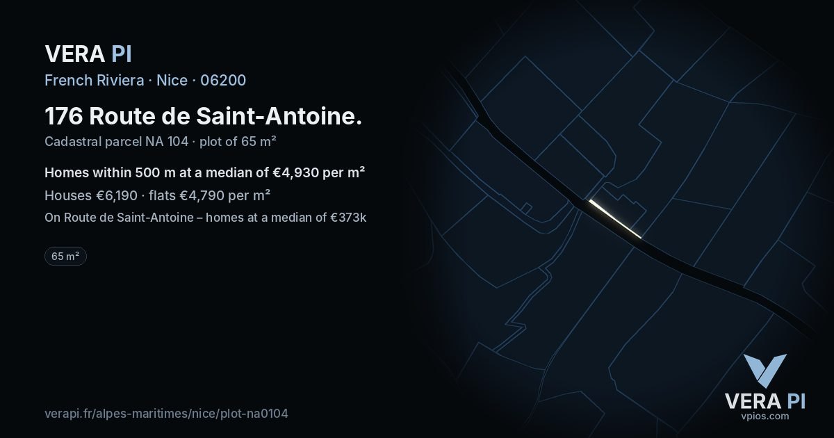 176 Route de Saint-Antoine, Nice at night – the plot lit, the parcels around coloured by the prices near them