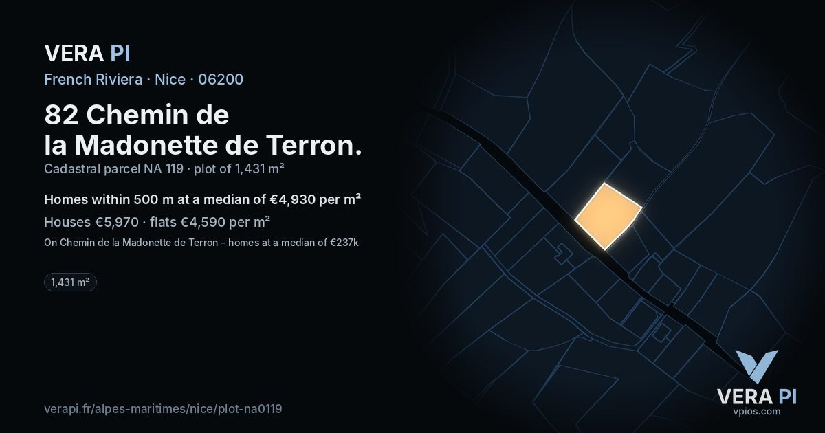82 Chemin de la Madonette de Terron, Nice at night – the plot lit, the parcels around coloured by the prices near them