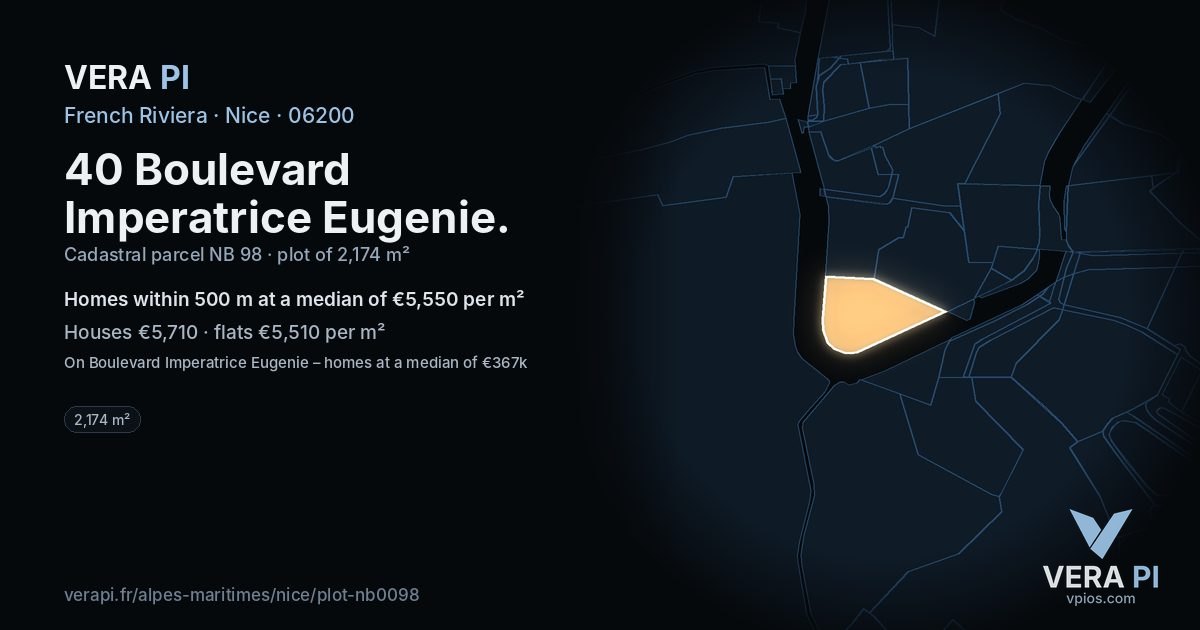 40 Boulevard Imperatrice Eugenie, Nice at night – the plot lit, the parcels around coloured by the prices near them
