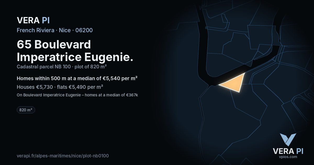 65 Boulevard Imperatrice Eugenie, Nice at night – the plot lit, the parcels around coloured by the prices near them