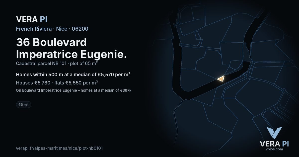 36 Boulevard Imperatrice Eugenie, Nice at night – the plot lit, the parcels around coloured by the prices near them