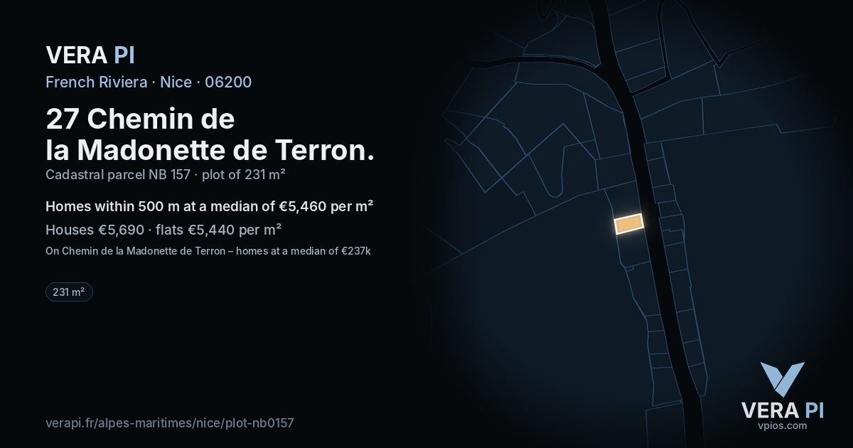 27 Chemin de la Madonette de Terron, Nice at night – the plot lit, the parcels around coloured by the prices near them