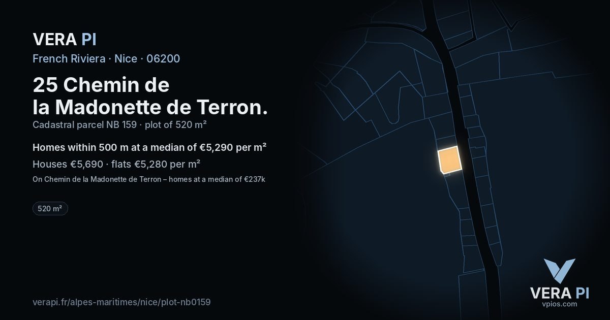 25 Chemin de la Madonette de Terron, Nice at night – the plot lit, the parcels around coloured by the prices near them