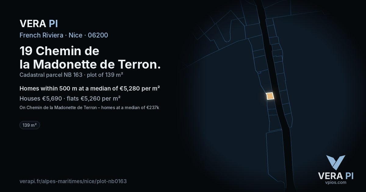 19 Chemin de la Madonette de Terron, Nice at night – the plot lit, the parcels around coloured by the prices near them