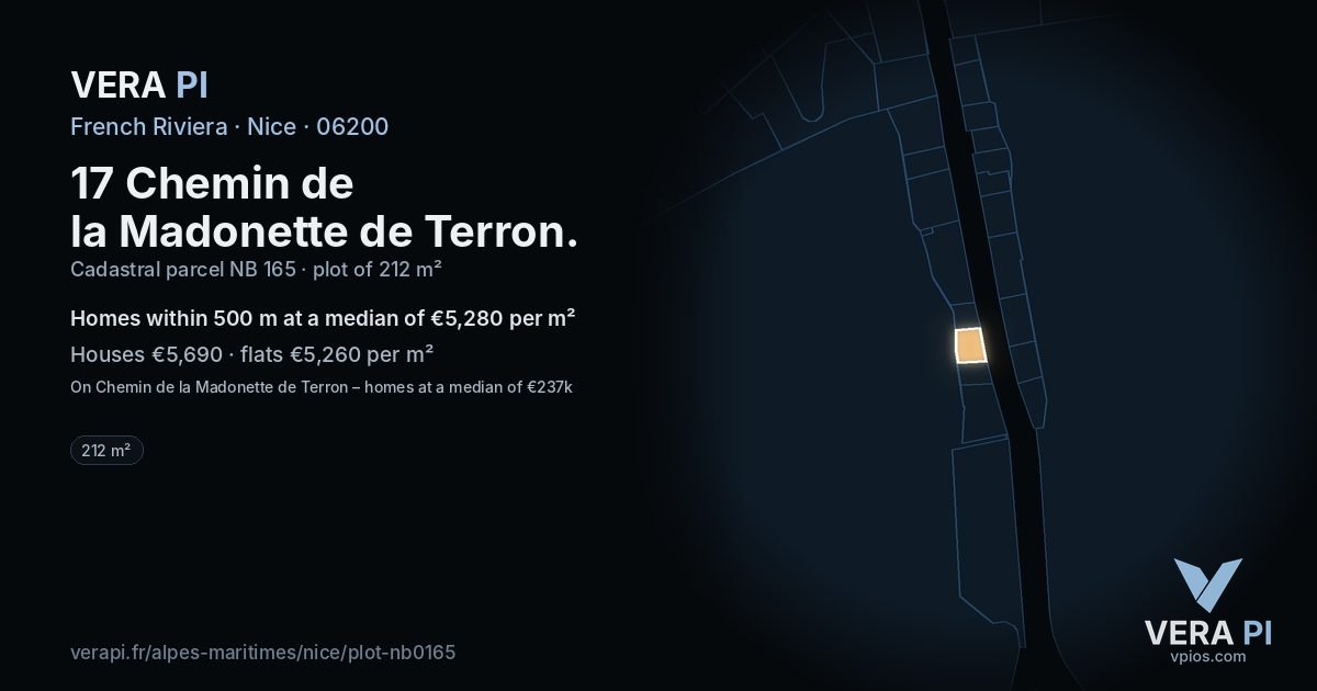 17 Chemin de la Madonette de Terron, Nice at night – the plot lit, the parcels around coloured by the prices near them
