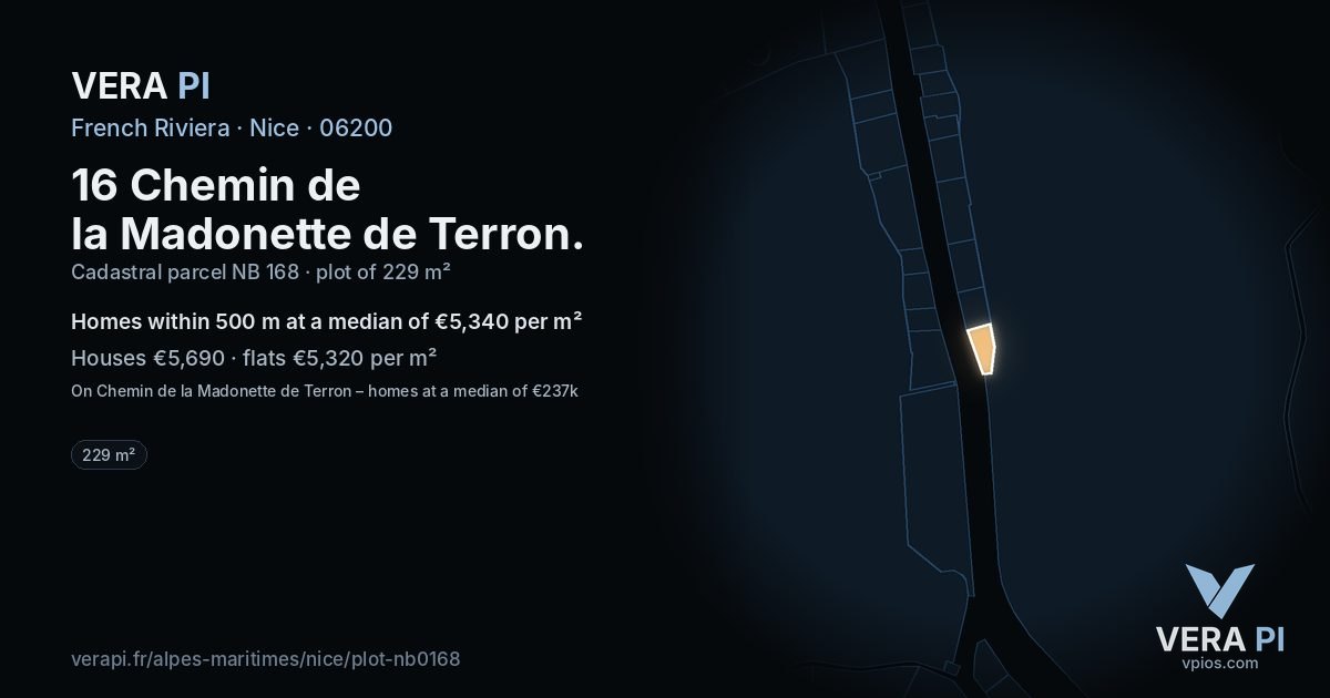 16 Chemin de la Madonette de Terron, Nice at night – the plot lit, the parcels around coloured by the prices near them