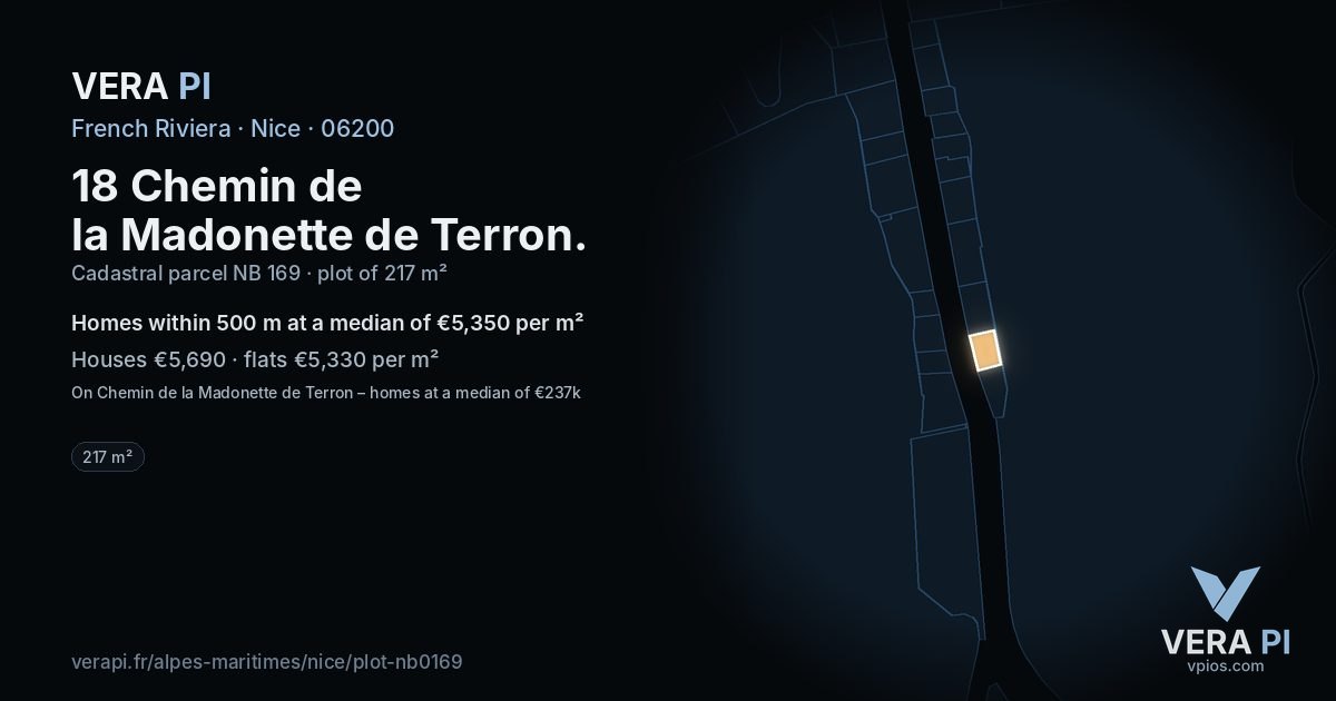 18 Chemin de la Madonette de Terron, Nice at night – the plot lit, the parcels around coloured by the prices near them