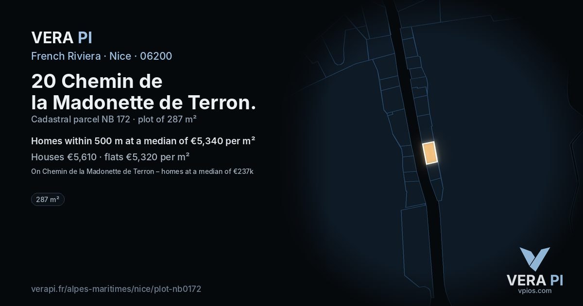 20 Chemin de la Madonette de Terron, Nice at night – the plot lit, the parcels around coloured by the prices near them
