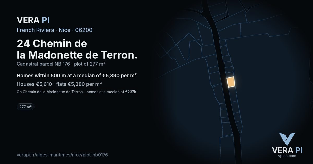 24 Chemin de la Madonette de Terron, Nice at night – the plot lit, the parcels around coloured by the prices near them