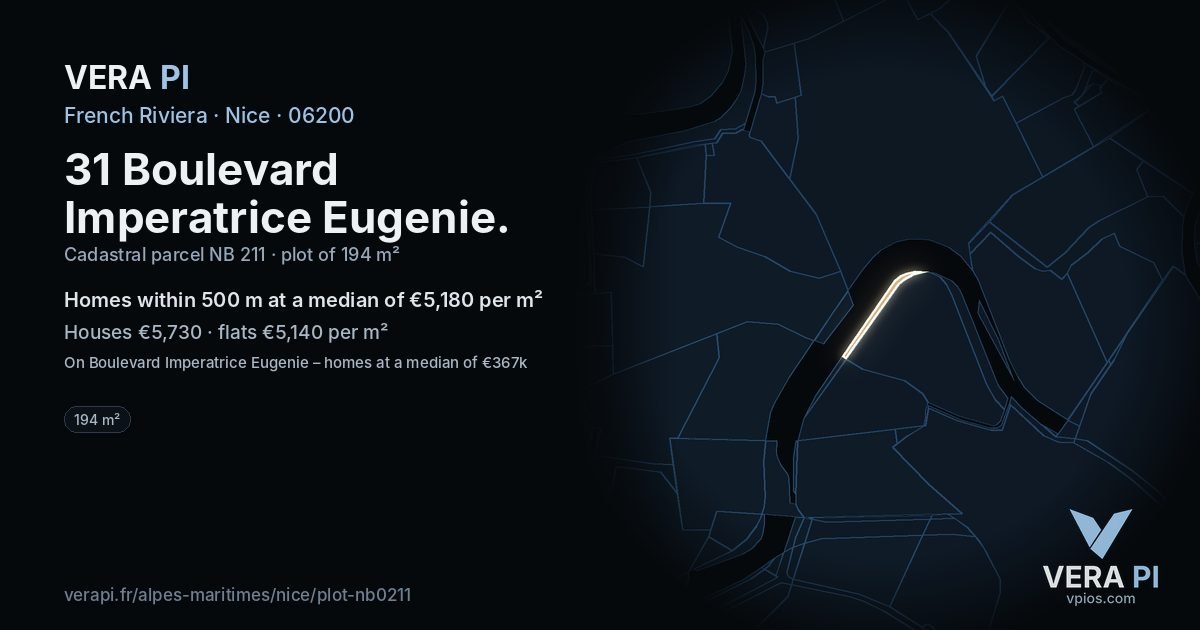 31 Boulevard Imperatrice Eugenie, Nice at night – the plot lit, the parcels around coloured by the prices near them
