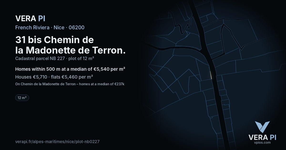 31 bis Chemin de la Madonette de Terron, Nice at night – the plot lit, the parcels around coloured by the prices near them