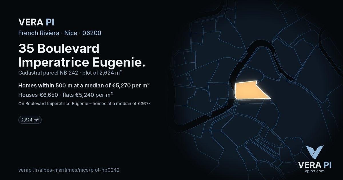 35 Boulevard Imperatrice Eugenie, Nice at night – the plot lit, the parcels around coloured by the prices near them