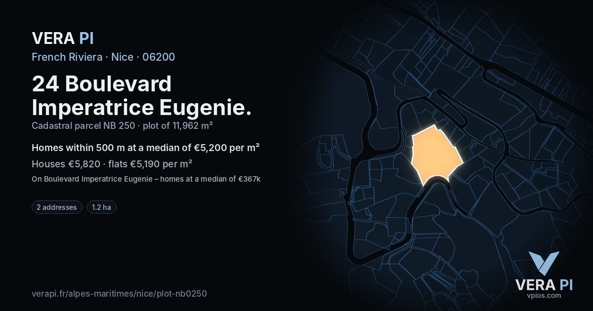 24 Boulevard Imperatrice Eugenie, Nice at night – the plot lit, the parcels around coloured by the prices near them