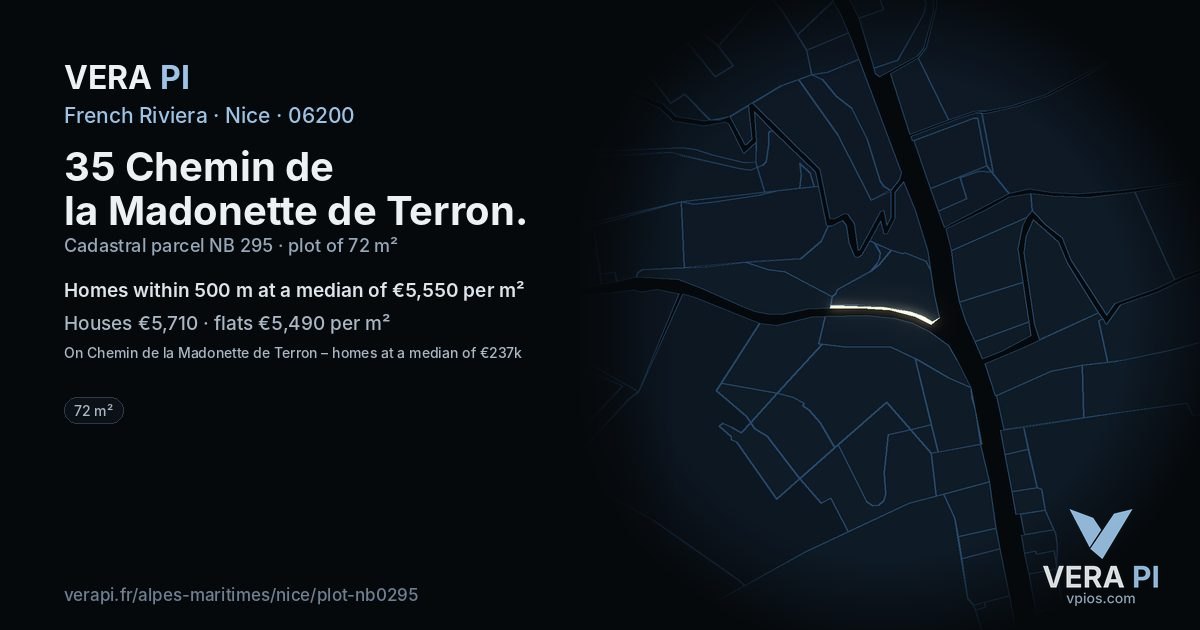 35 Chemin de la Madonette de Terron, Nice at night – the plot lit, the parcels around coloured by the prices near them