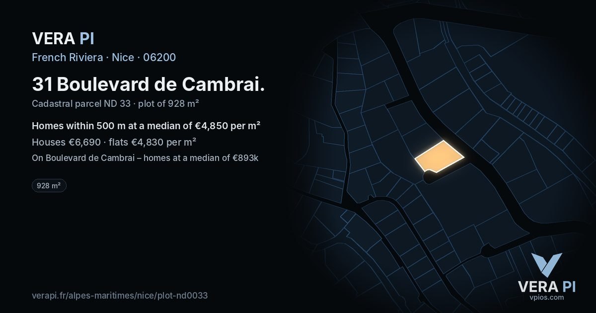 31 Boulevard de Cambrai, Nice at night – the plot lit, the parcels around coloured by the prices near them