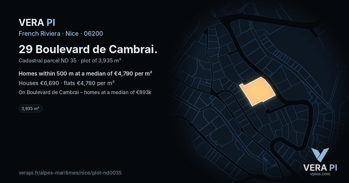 29 Boulevard de Cambrai, Nice at night – the plot lit, the parcels around coloured by the prices near them