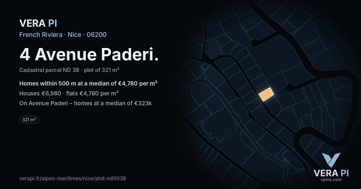 4 Avenue Paderi, Nice at night – the plot lit, the parcels around coloured by the prices near them