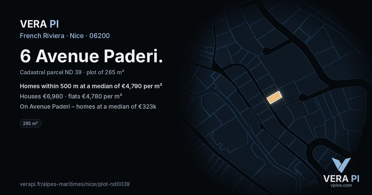 6 Avenue Paderi, Nice at night – the plot lit, the parcels around coloured by the prices near them