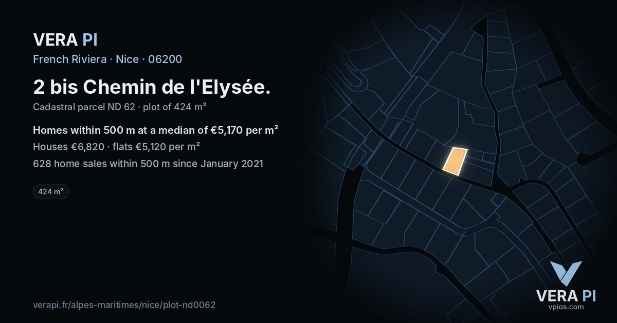 2 bis Chemin de l'Elysée, Nice at night – the plot lit, the parcels around coloured by the prices near them