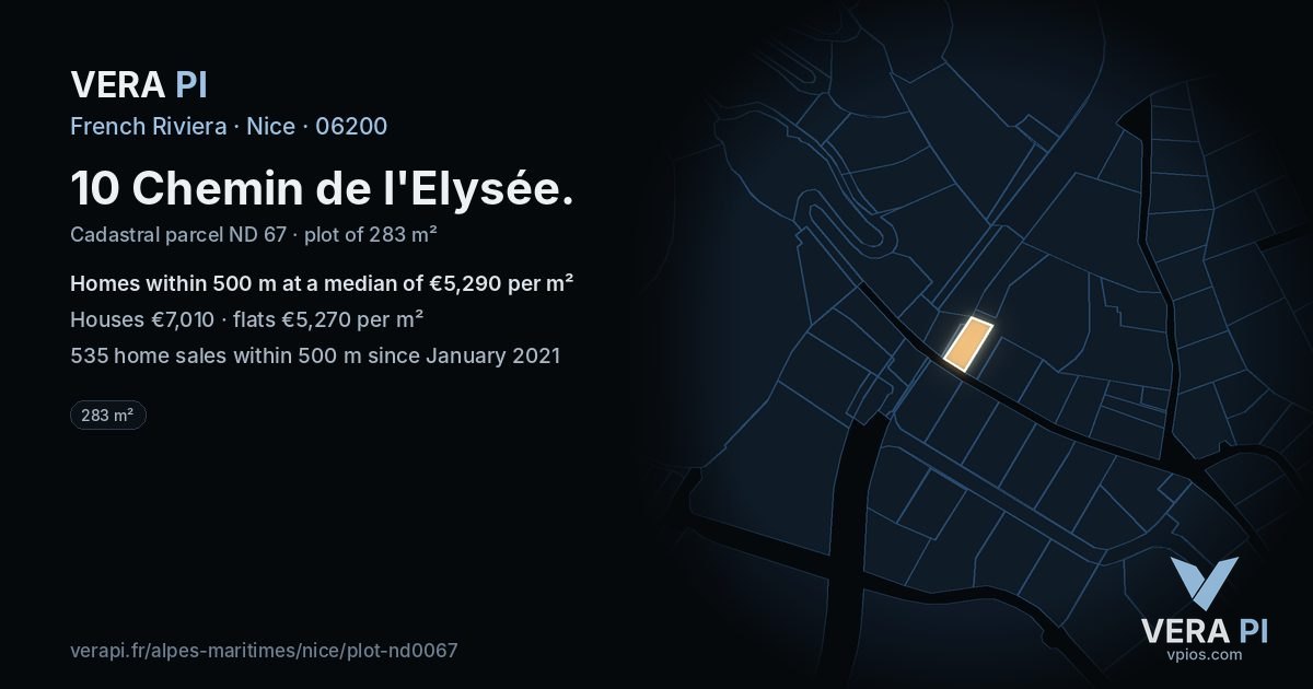 10 Chemin de l'Elysée, Nice at night – the plot lit, the parcels around coloured by the prices near them