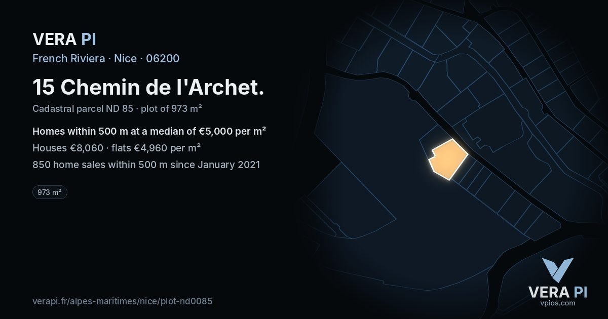 15 Chemin de l'Archet, Nice at night – the plot lit, the parcels around coloured by the prices near them
