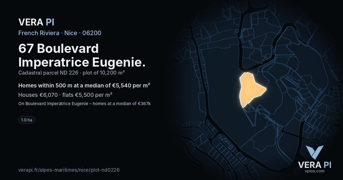 67 Boulevard Imperatrice Eugenie, Nice at night – the plot lit, the parcels around coloured by the prices near them