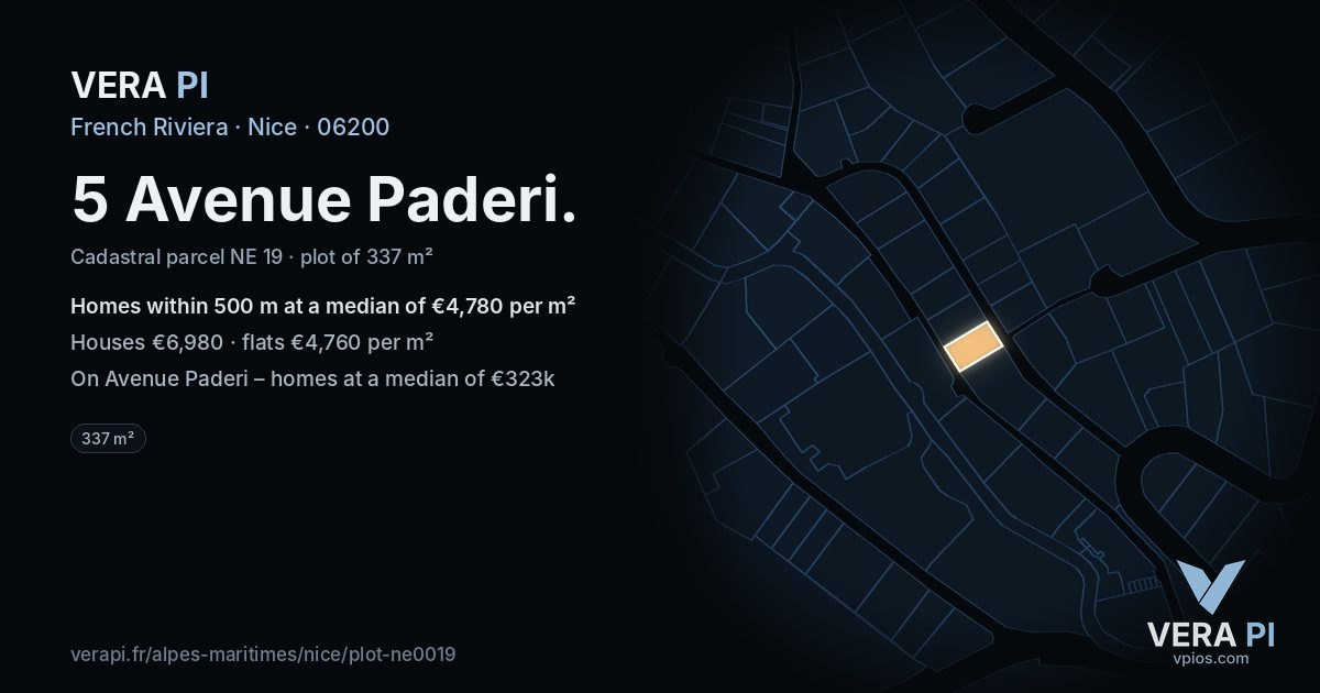 5 Avenue Paderi, Nice at night – the plot lit, the parcels around coloured by the prices near them