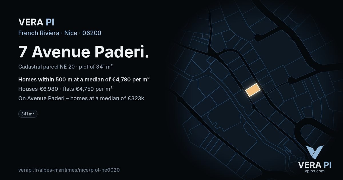 7 Avenue Paderi, Nice at night – the plot lit, the parcels around coloured by the prices near them