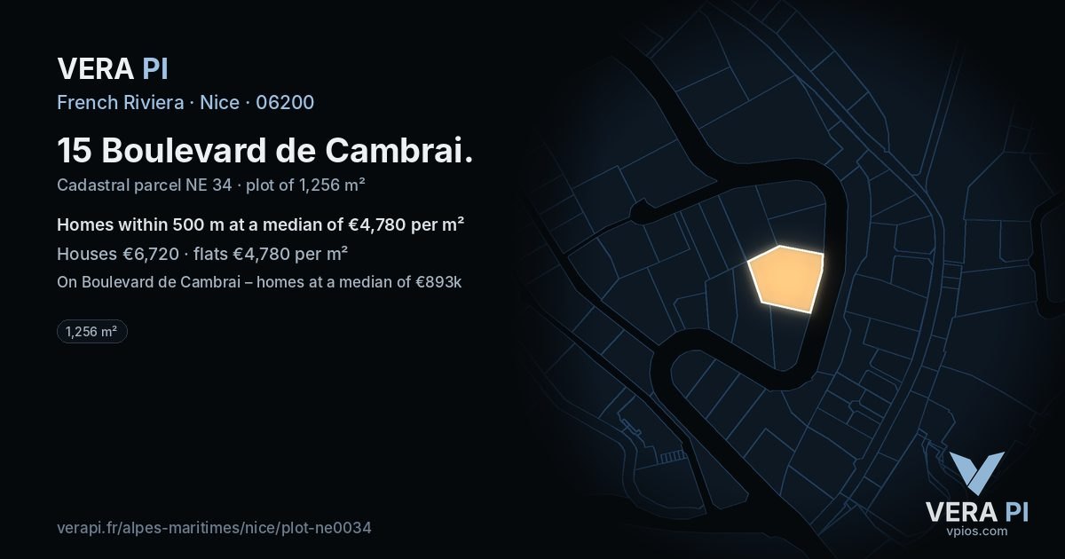 15 Boulevard de Cambrai, Nice at night – the plot lit, the parcels around coloured by the prices near them