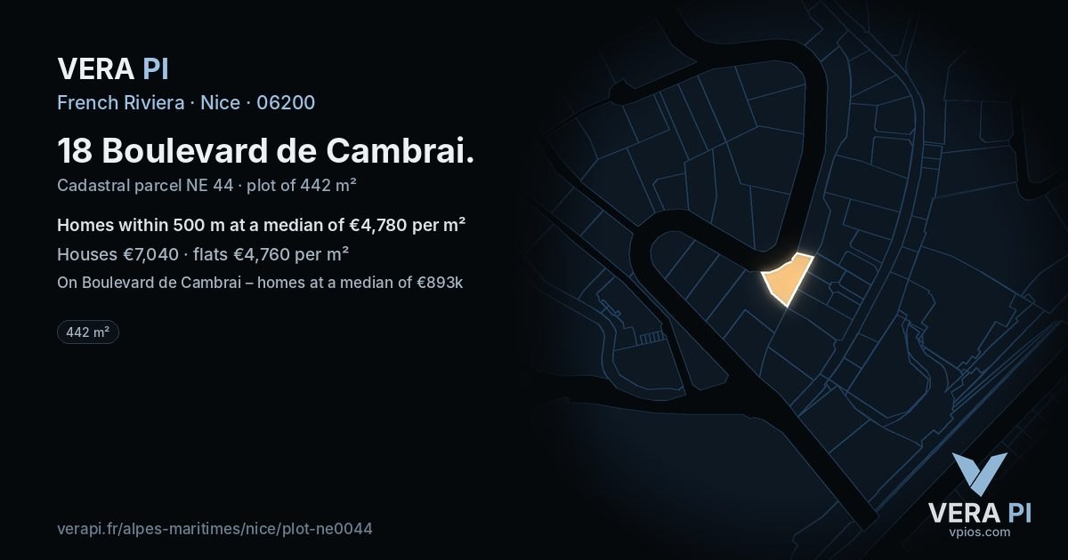 18 Boulevard de Cambrai, Nice at night – the plot lit, the parcels around coloured by the prices near them
