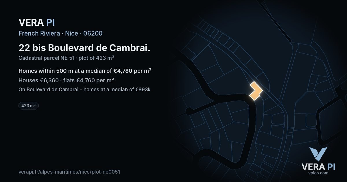 22 bis Boulevard de Cambrai, Nice at night – the plot lit, the parcels around coloured by the prices near them