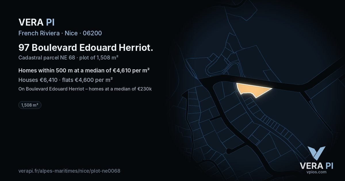 97 Boulevard Edouard Herriot, Nice at night – the plot lit, the parcels around coloured by the prices near them