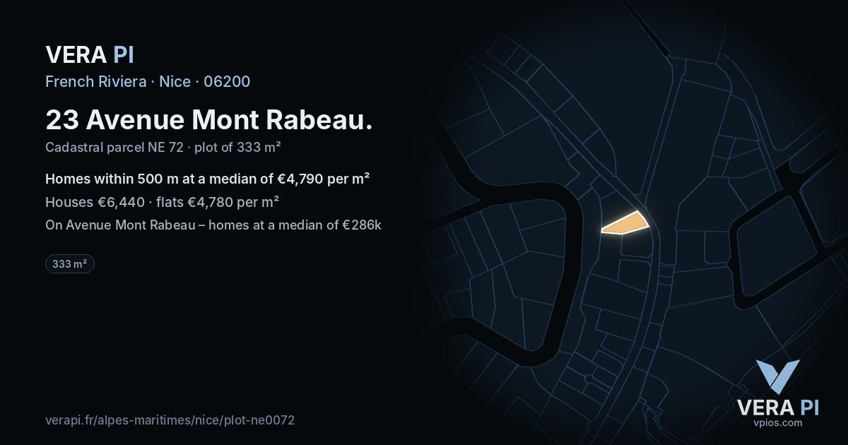 23 Avenue Mont Rabeau, Nice at night – the plot lit, the parcels around coloured by the prices near them