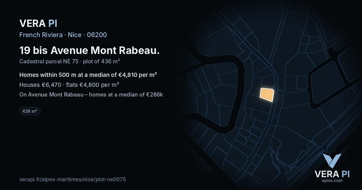 19 bis Avenue Mont Rabeau, Nice at night – the plot lit, the parcels around coloured by the prices near them