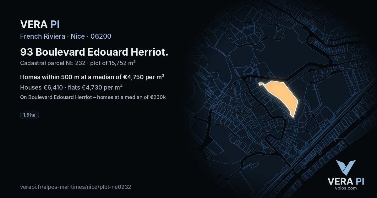 93 Boulevard Edouard Herriot, Nice at night – the plot lit, the parcels around coloured by the prices near them