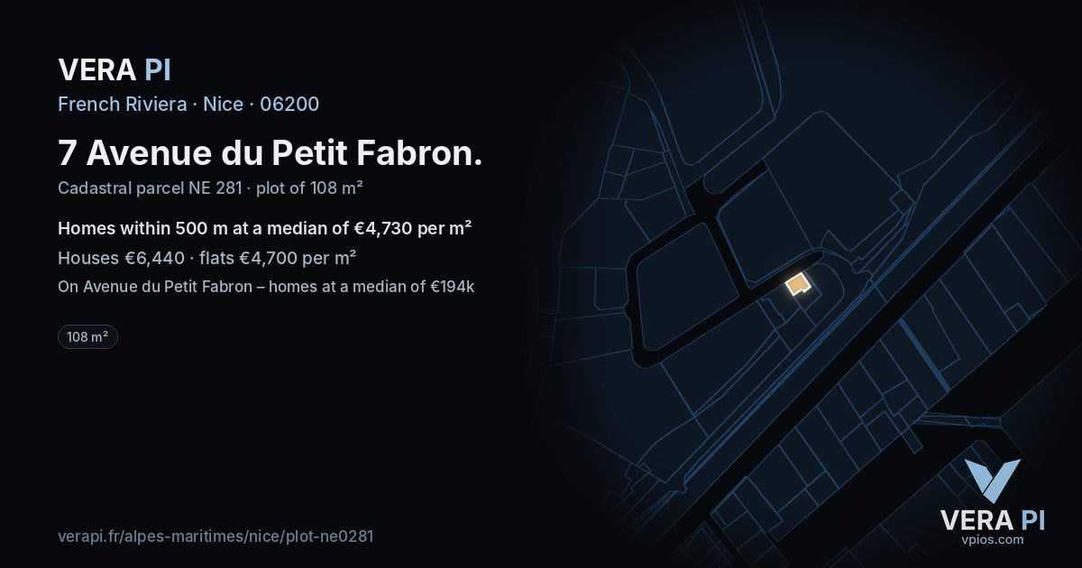 7 Avenue du Petit Fabron, Nice at night – the plot lit, the parcels around coloured by the prices near them