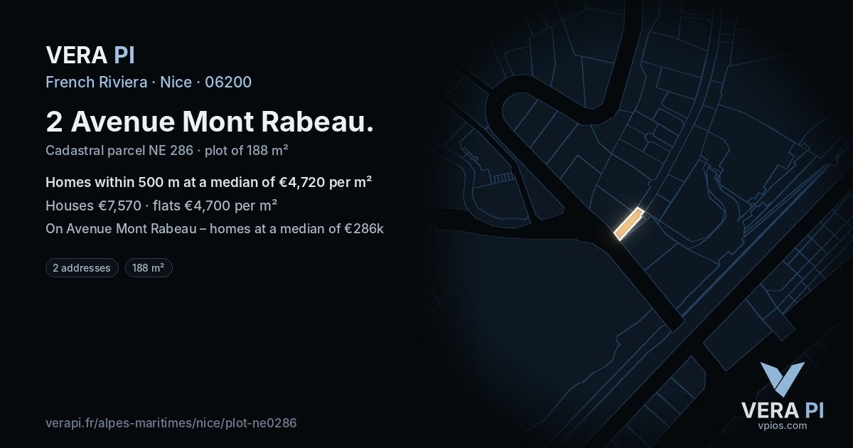 2 Avenue Mont Rabeau, Nice at night – the plot lit, the parcels around coloured by the prices near them