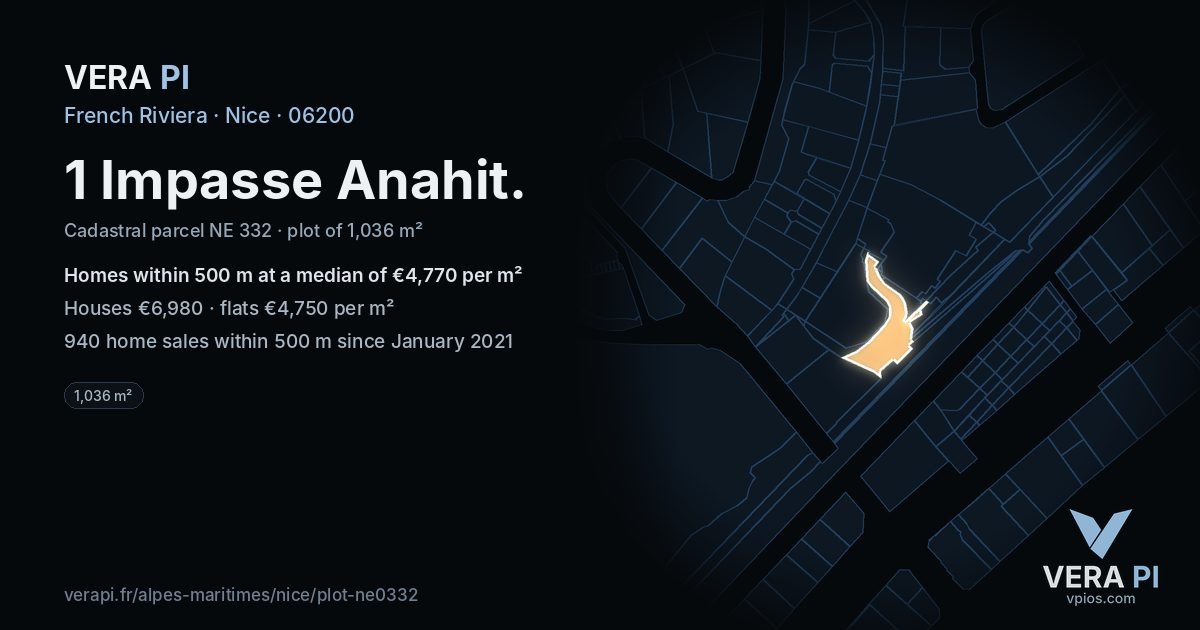 1 Impasse Anahit, Nice at night – the plot lit, the parcels around coloured by the prices near them