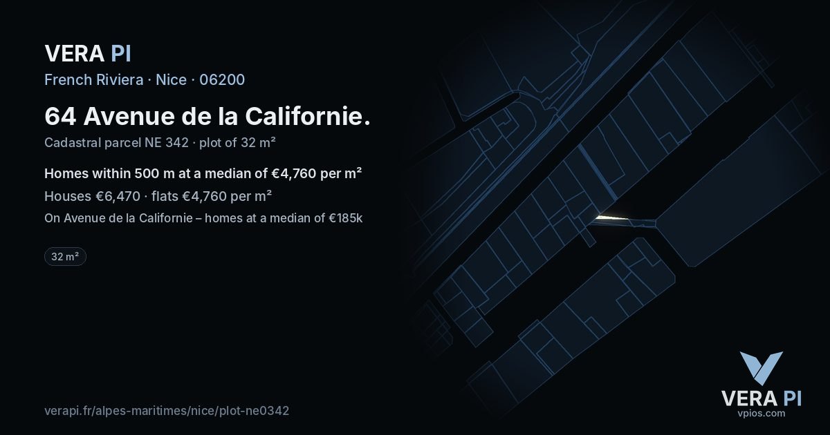 64 Avenue de la Californie, Nice at night – the plot lit, the parcels around coloured by the prices near them